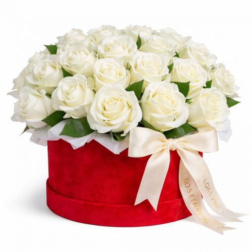 Цветы в шляпной коробке «Белоснежная сказка»