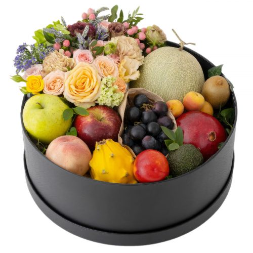 Цветы в шляпной коробке «Фруктовый восторг»