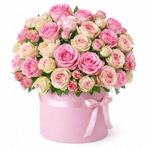 Цветы в шляпной коробке «Лунный свет»