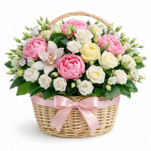 Живые цветы в корзине «Тиффани»